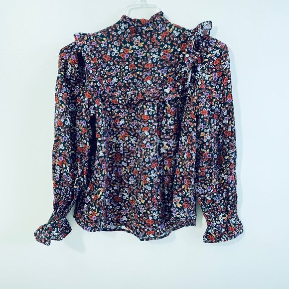 Who What Wear Womens Top Medium Blouse Floral Long Sleeve Button Down Ruffle New - Picture 10 of 13